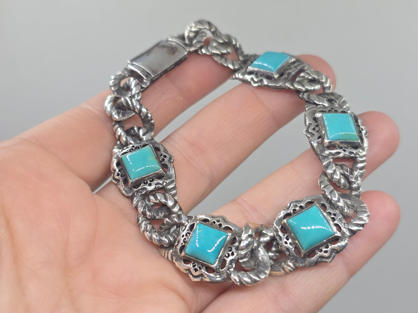 Rustic Silver Arizona Turquoise Link Bracelet #684