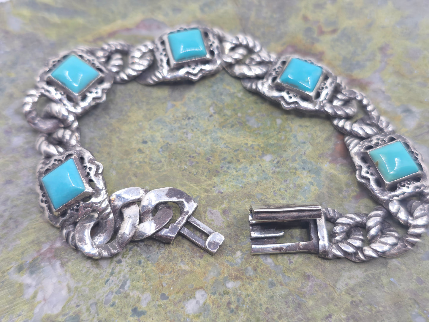 Rustic Silver Arizona Turquoise Link Bracelet #684