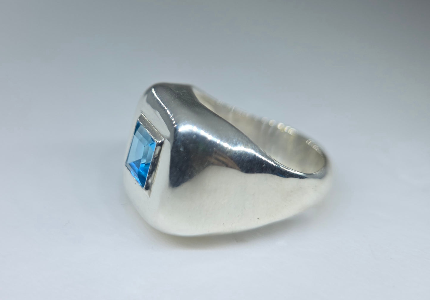 Sterling Silver Blue Topaz Gemstone Signet Ring #685