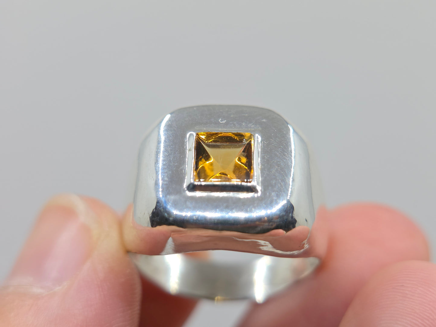 Sterling Silver Yellow Citrine Gemstone Signet Ring #687