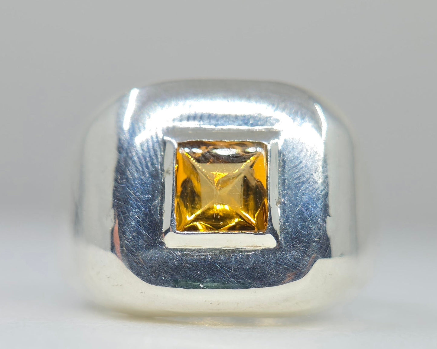 Sterling Silver Yellow Citrine Gemstone Signet Ring #687