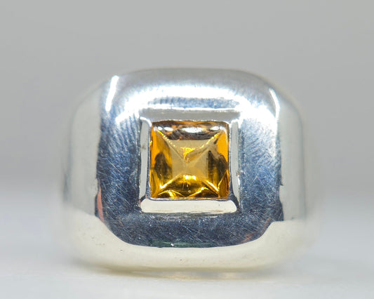 Sterling Silver Yellow Citrine Gemstone Signet Ring #687