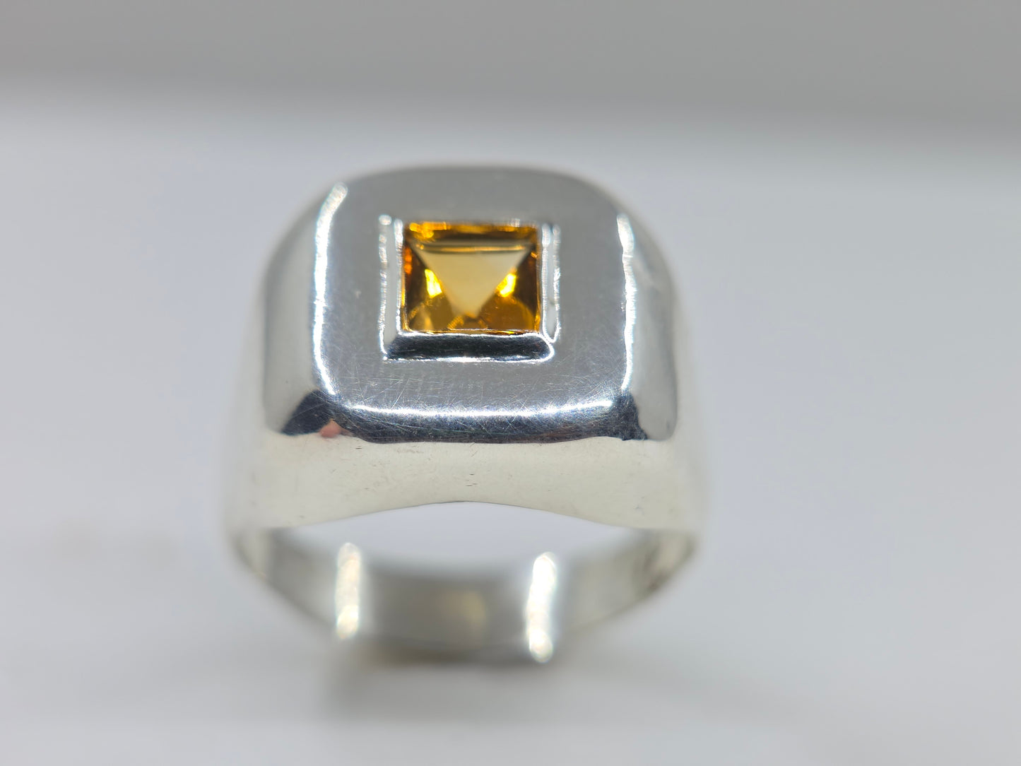 Sterling Silver Yellow Citrine Gemstone Signet Ring #687