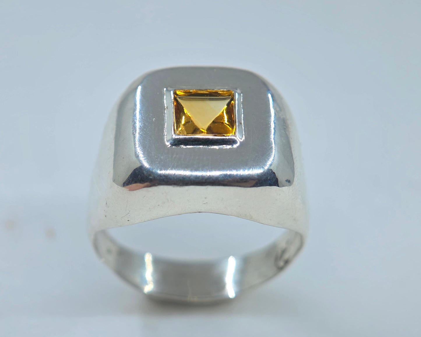Sterling Silver Yellow Citrine Gemstone Signet Ring #687