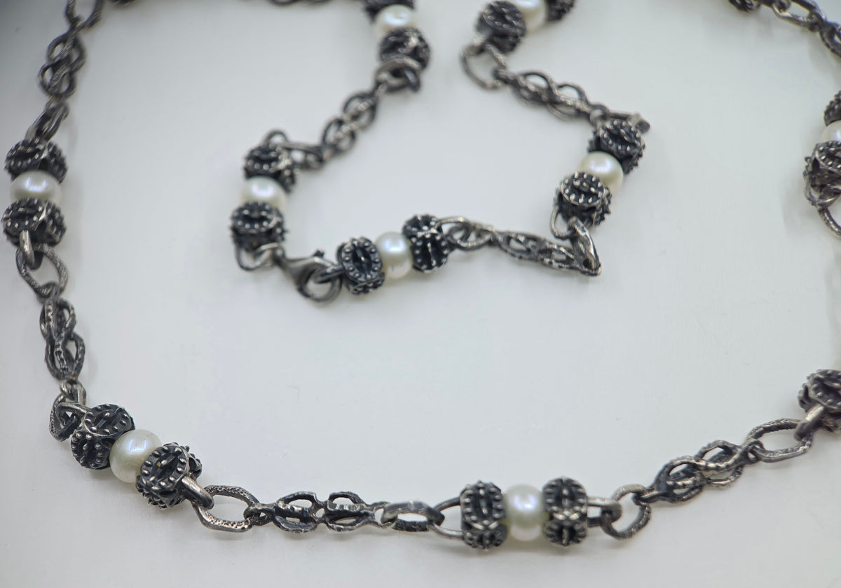 Rustic Silver & Pearl Link Chain - Custom Made Jewelry #688