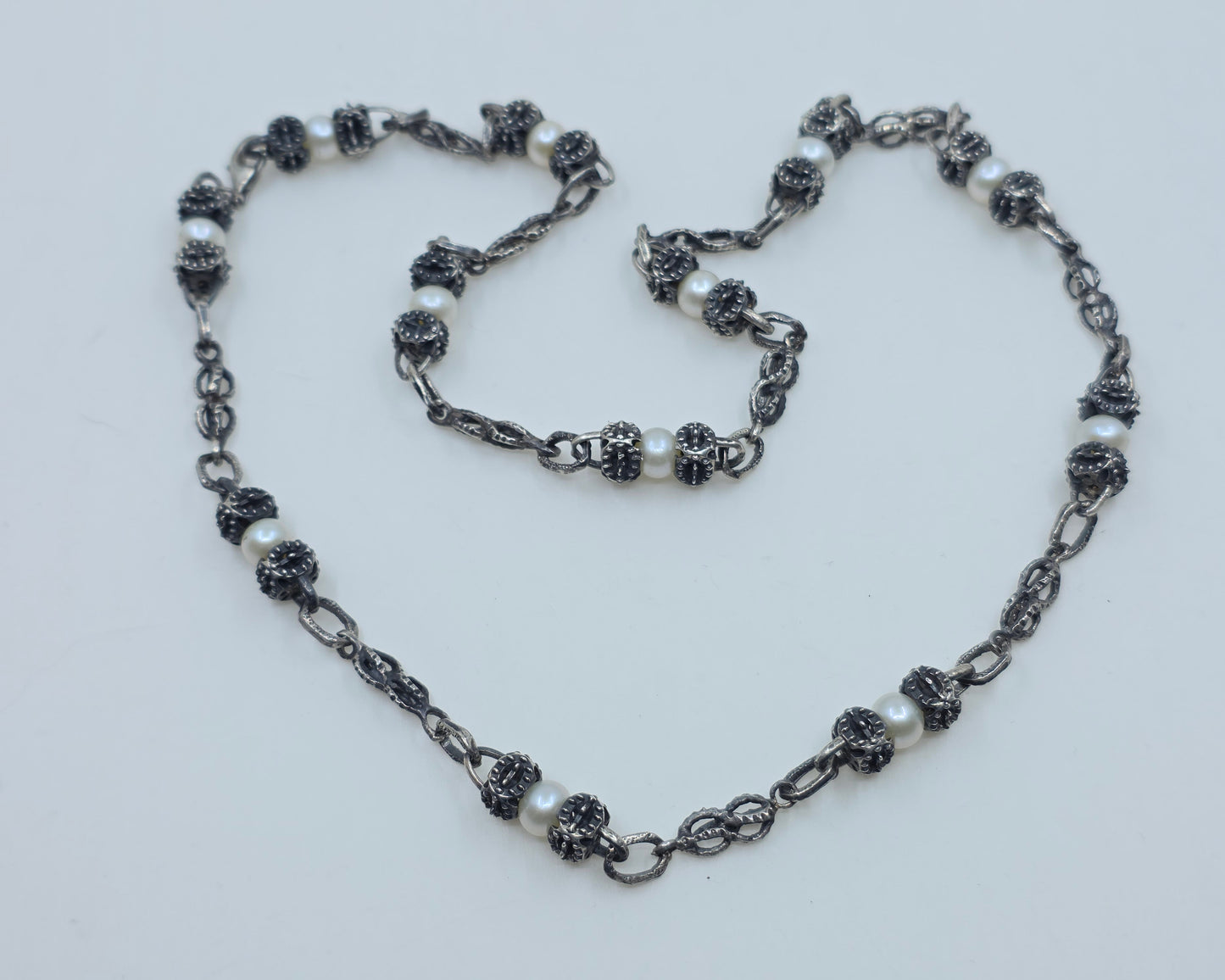 Rustic Silver & Pearl Link Chain - Custom Made Jewelry #688