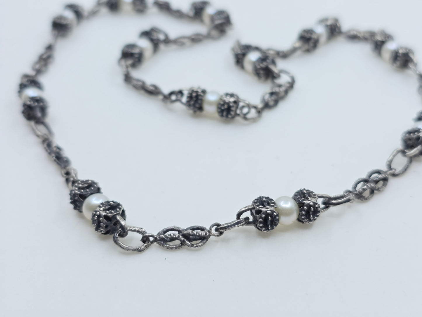 Rustic Silver & Pearl Link Chain - Custom Made Jewelry #688