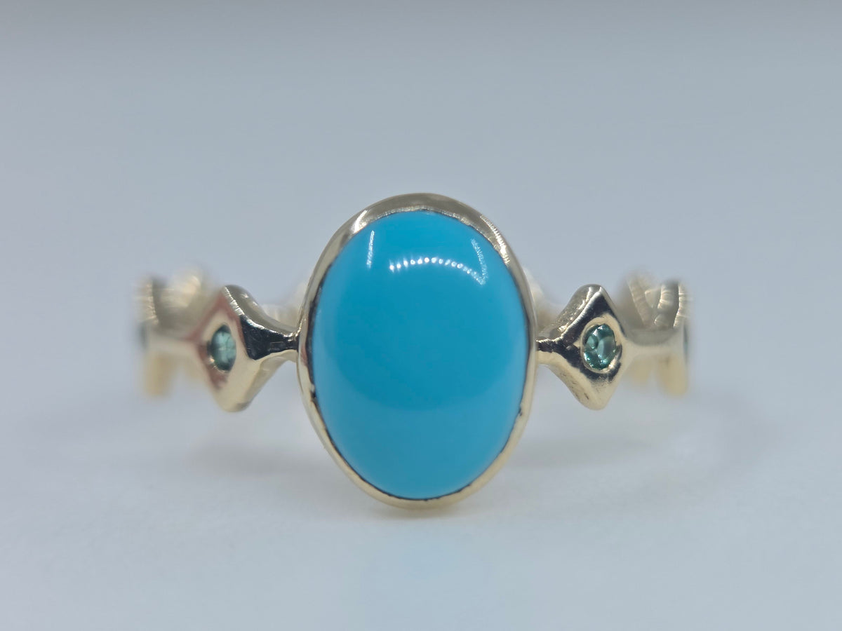 Natural Turquoise Ring 14k Yellow Gold - Jewelry #692