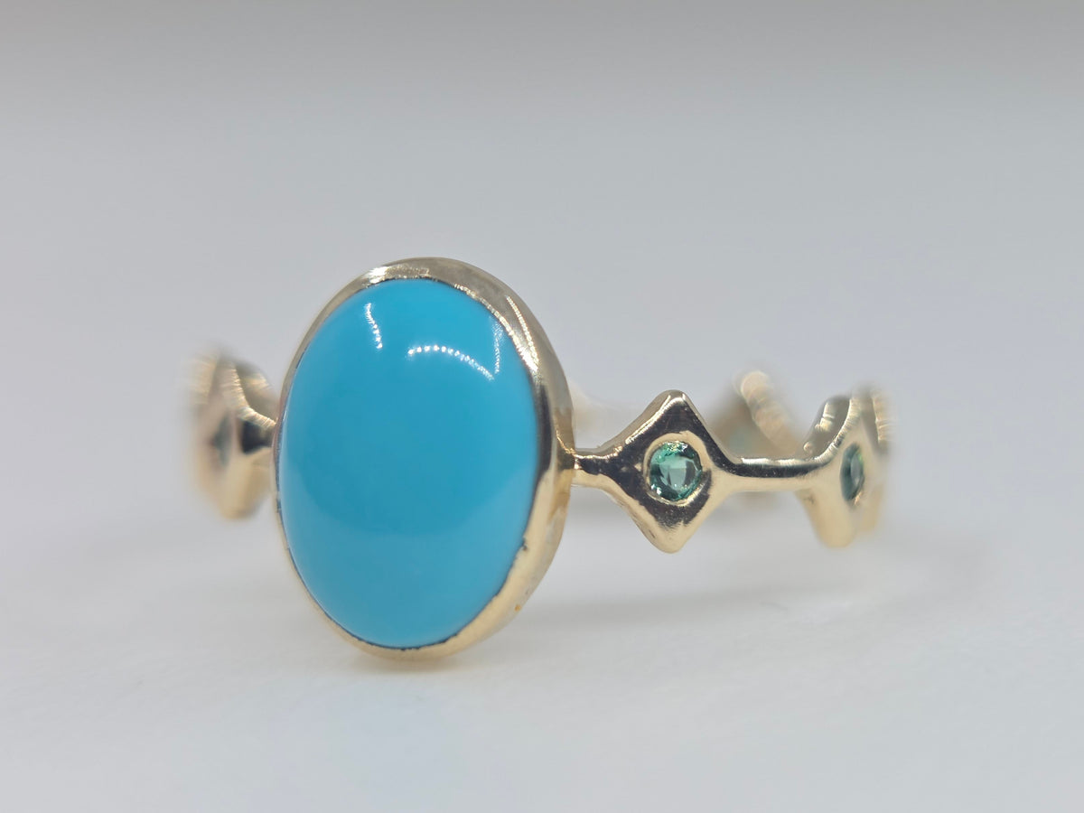 Natural Turquoise Ring 14k Yellow Gold - Jewelry #692