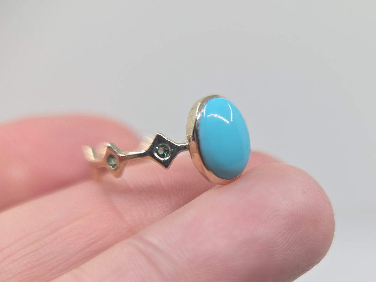 Natural Turquoise Ring 14k Yellow Gold - Jewelry #692