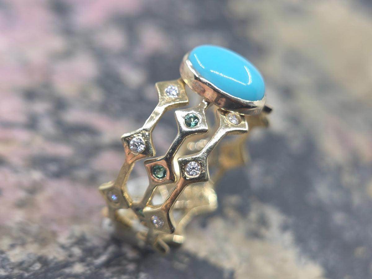 Natural Turquoise Ring 14k Yellow Gold - Jewelry #692