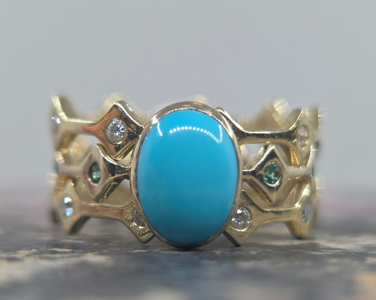 Natural Turquoise Ring 14k Yellow Gold - Jewelry #692
