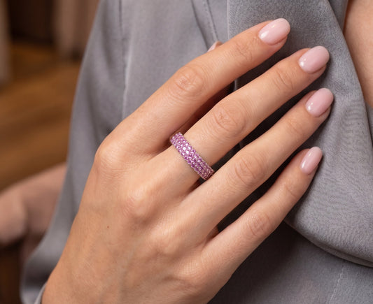 Pink Gemstone Eternity Band - Sterling Silver #647