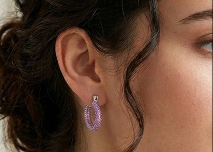 Pink Gemstone Sterling Silver Hoop Earrings #651