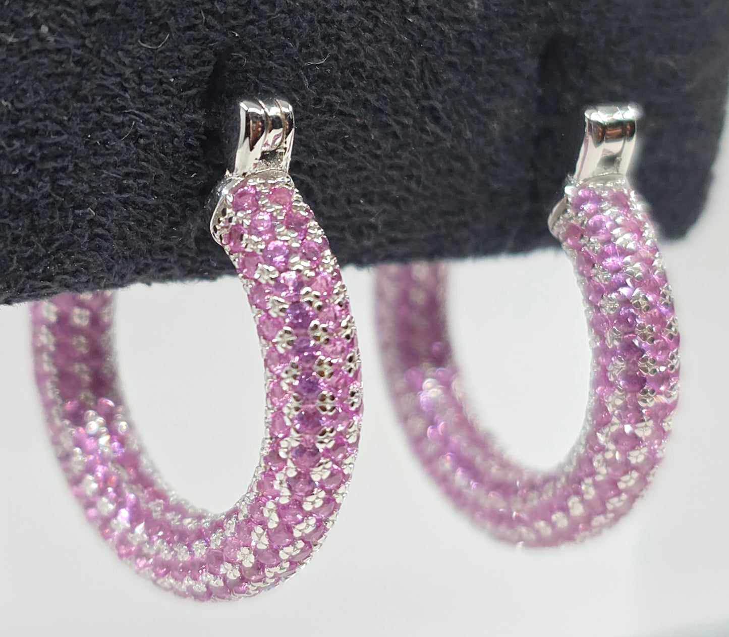 Pink Gemstone Sterling Silver Hoop Earrings #651