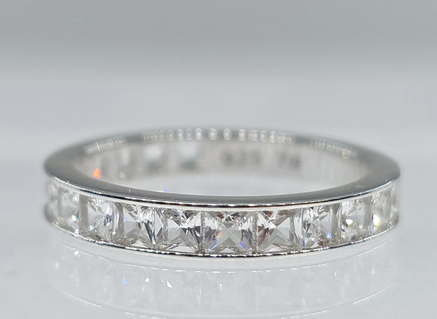 White Channel Set Gemstone Eternity Band Sterling Silver #657