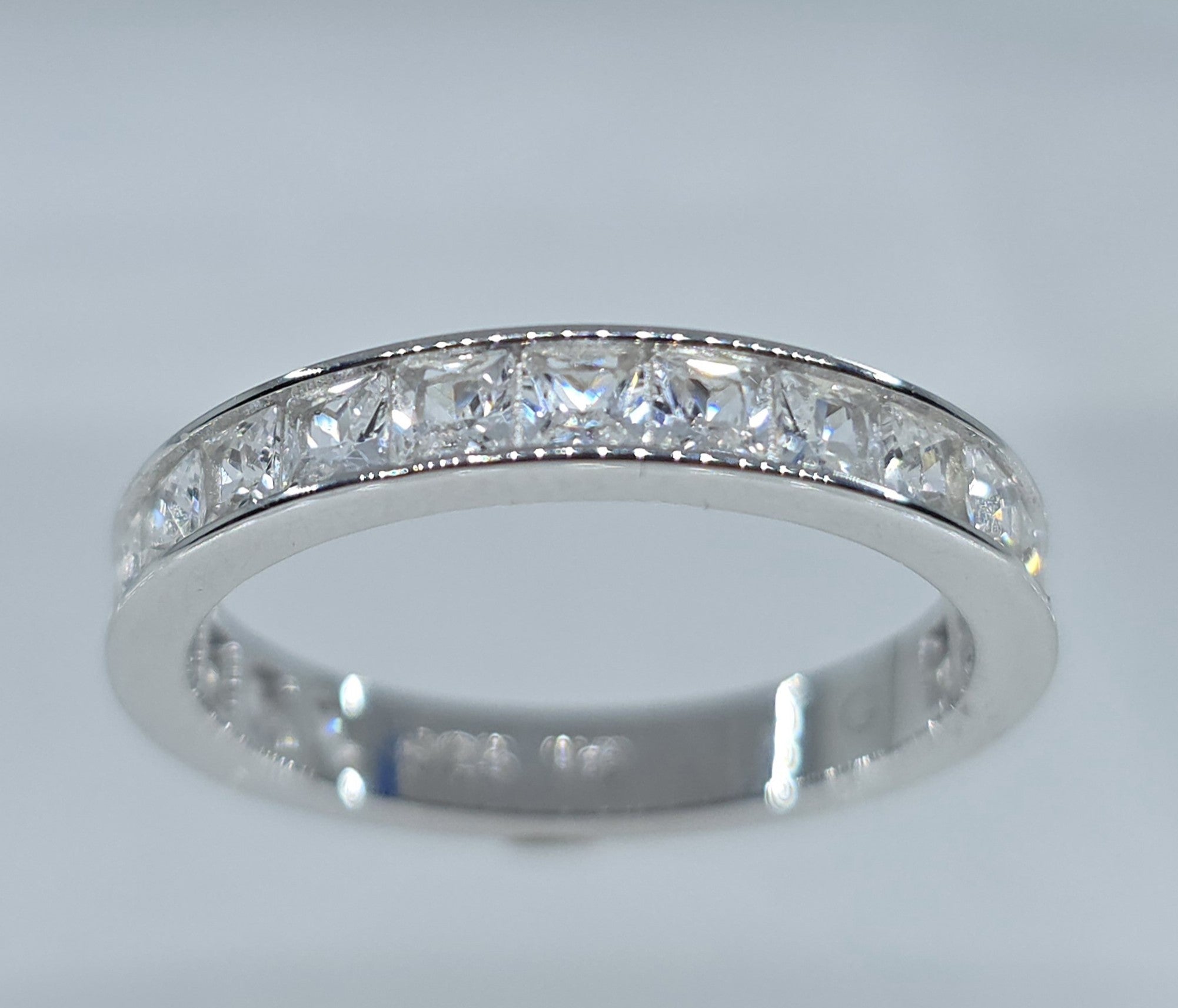 White Channel Set Gemstone Eternity Band Sterling Silver #657