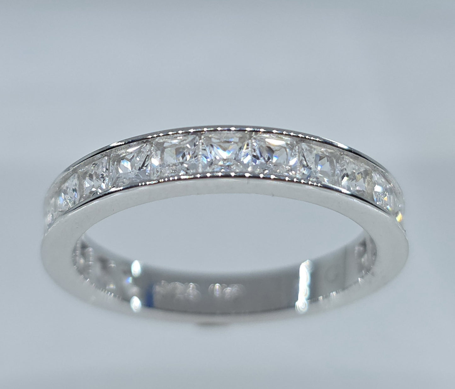White Channel Set Gemstone Eternity Band Sterling Silver #657