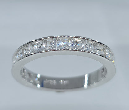 White Channel Set Gemstone Eternity Band Sterling Silver #657