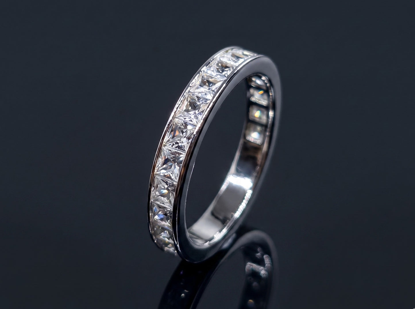 White Channel Set Gemstone Eternity Band Sterling Silver #657