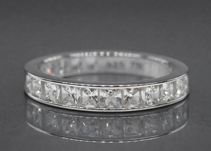 White Channel Set Gemstone Eternity Band Sterling Silver #657