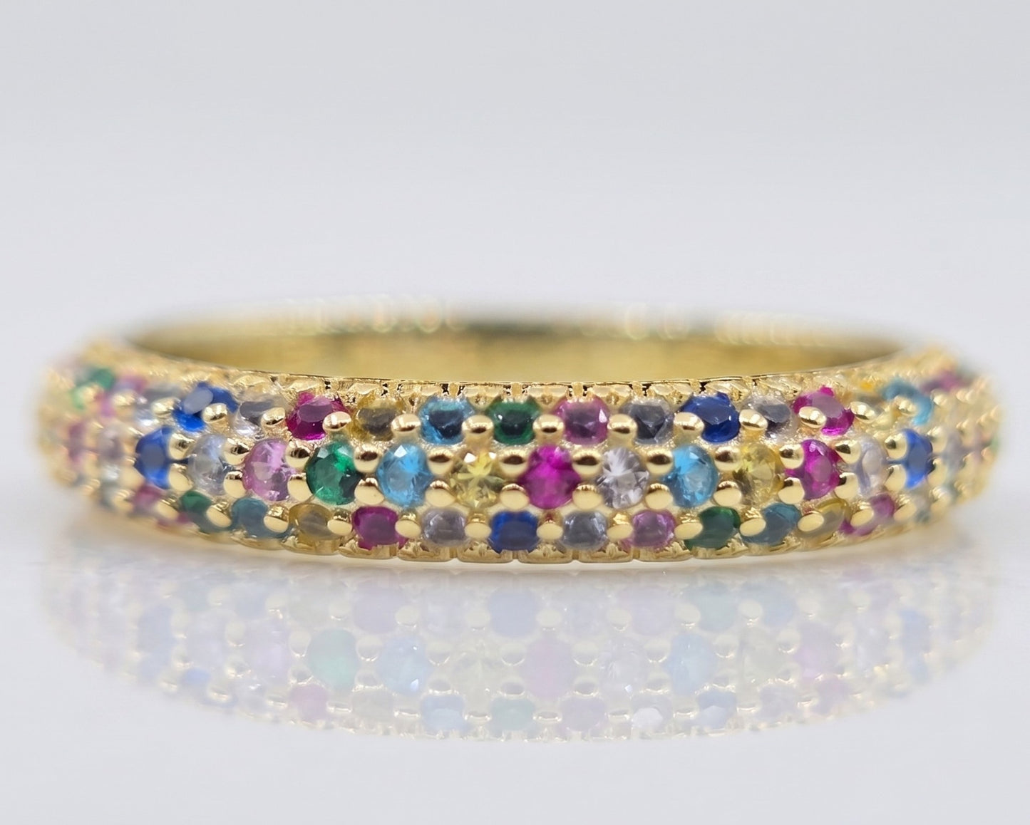 Multi-Color Gemstone Eternity Band Gold Ring #658