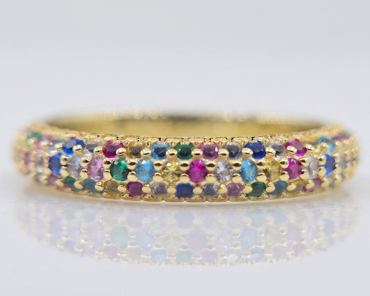 Multi-Color Gemstone Eternity Band Gold Ring #658