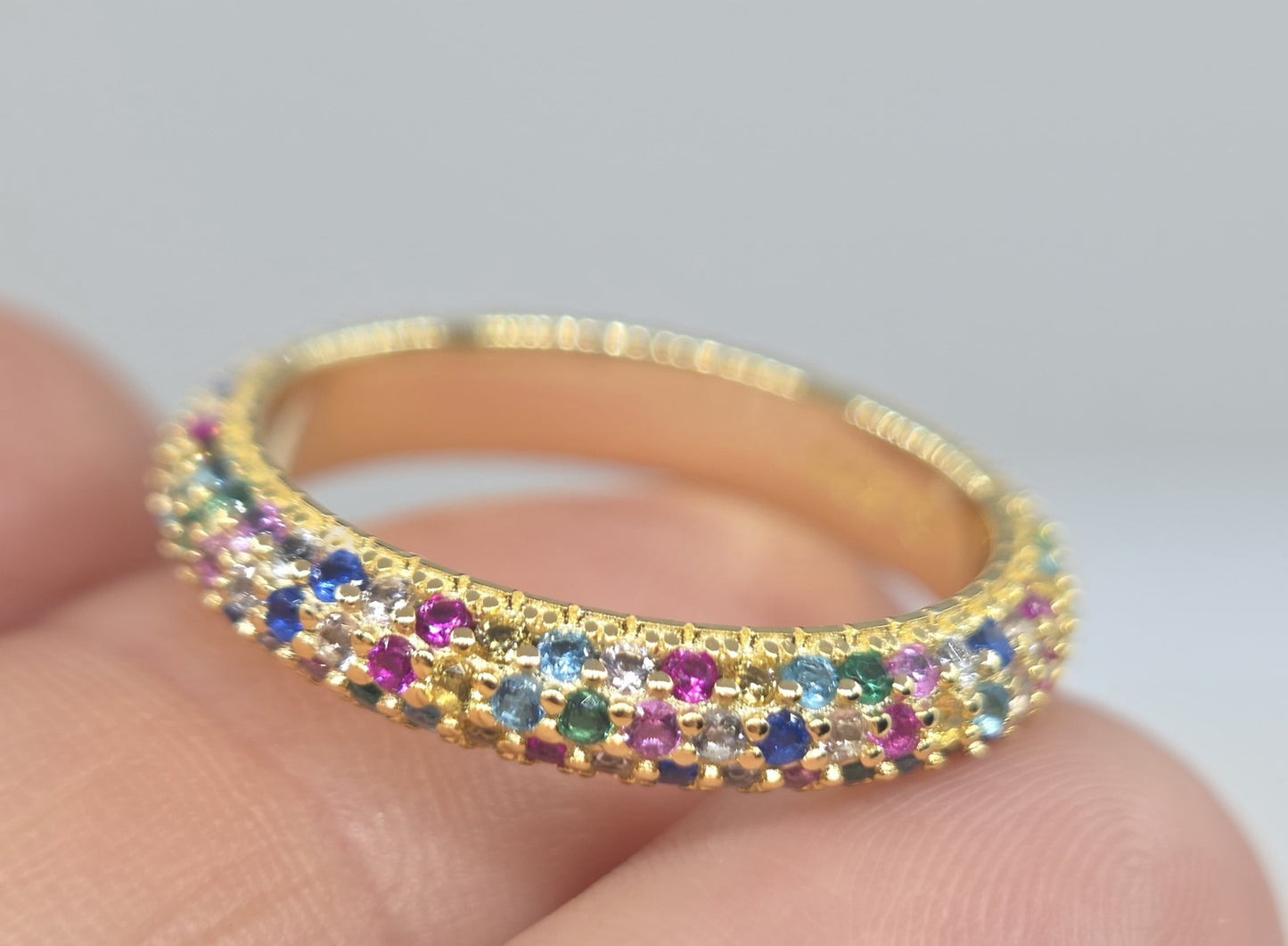 Multi-Color Gemstone Eternity Band Gold Ring #658