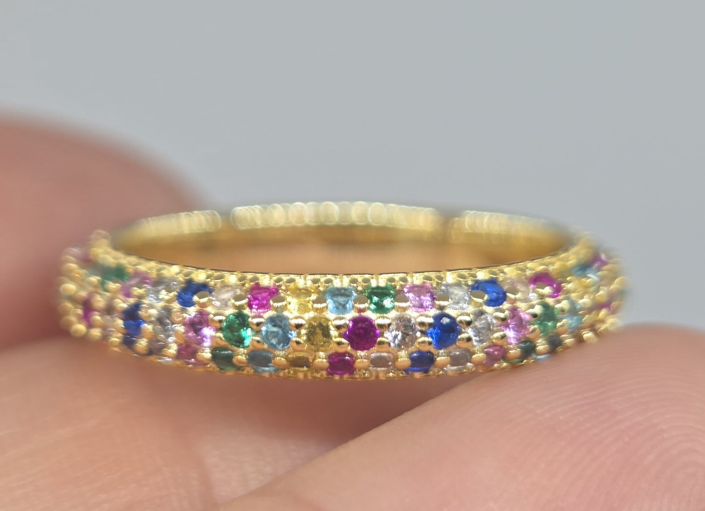 Multi-Color Gemstone Eternity Band Gold Ring #658