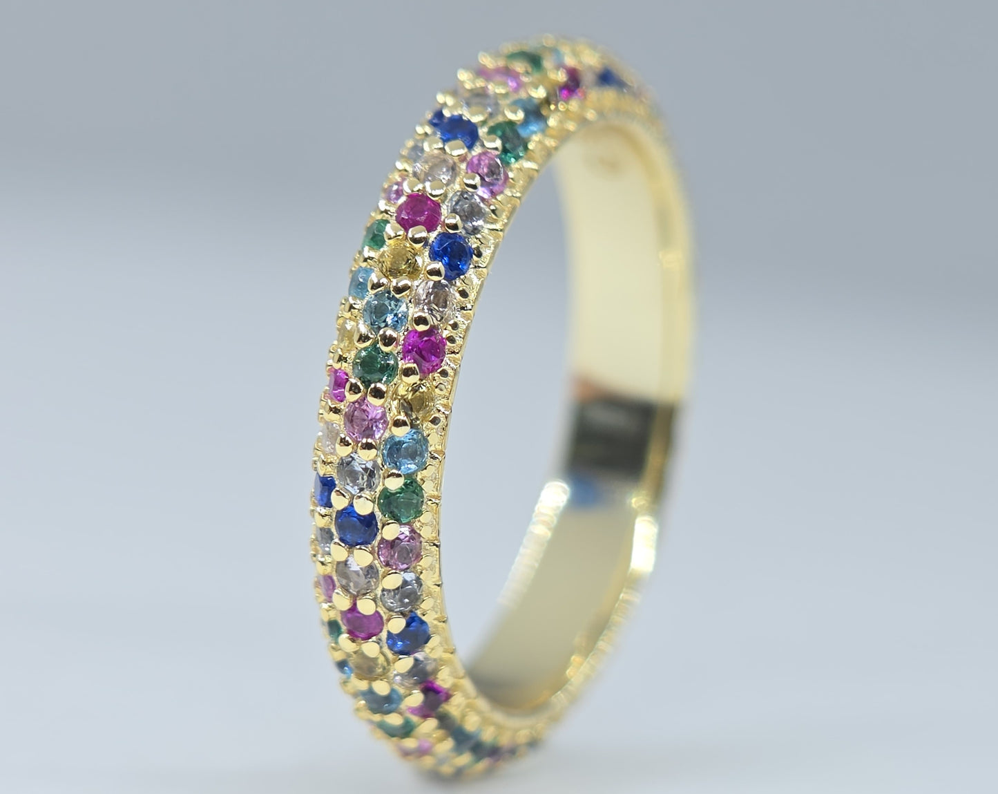 Multi-Color Gemstone Eternity Band Gold Ring #658