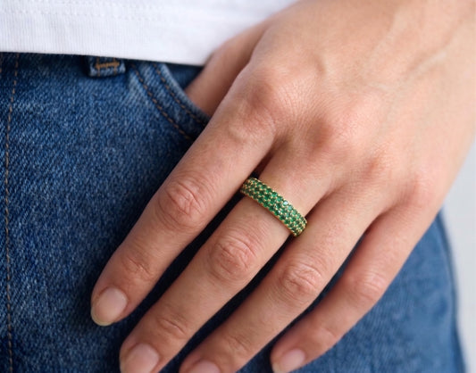 Green Gemstone Eternity Band Gold Plated Ring #660