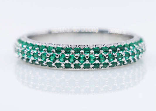 Green Gemstone Eternity Band Sterling Silver Ring #661