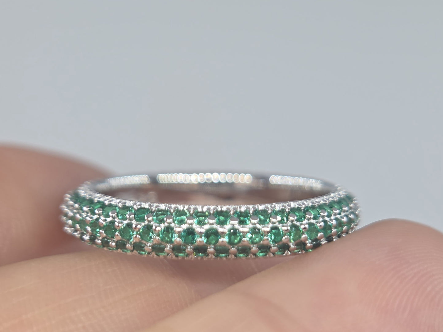 Green Gemstone Eternity Band Sterling Silver Ring #661