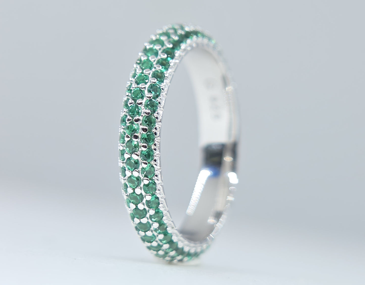 Green Gemstone Eternity Band Sterling Silver Ring #661