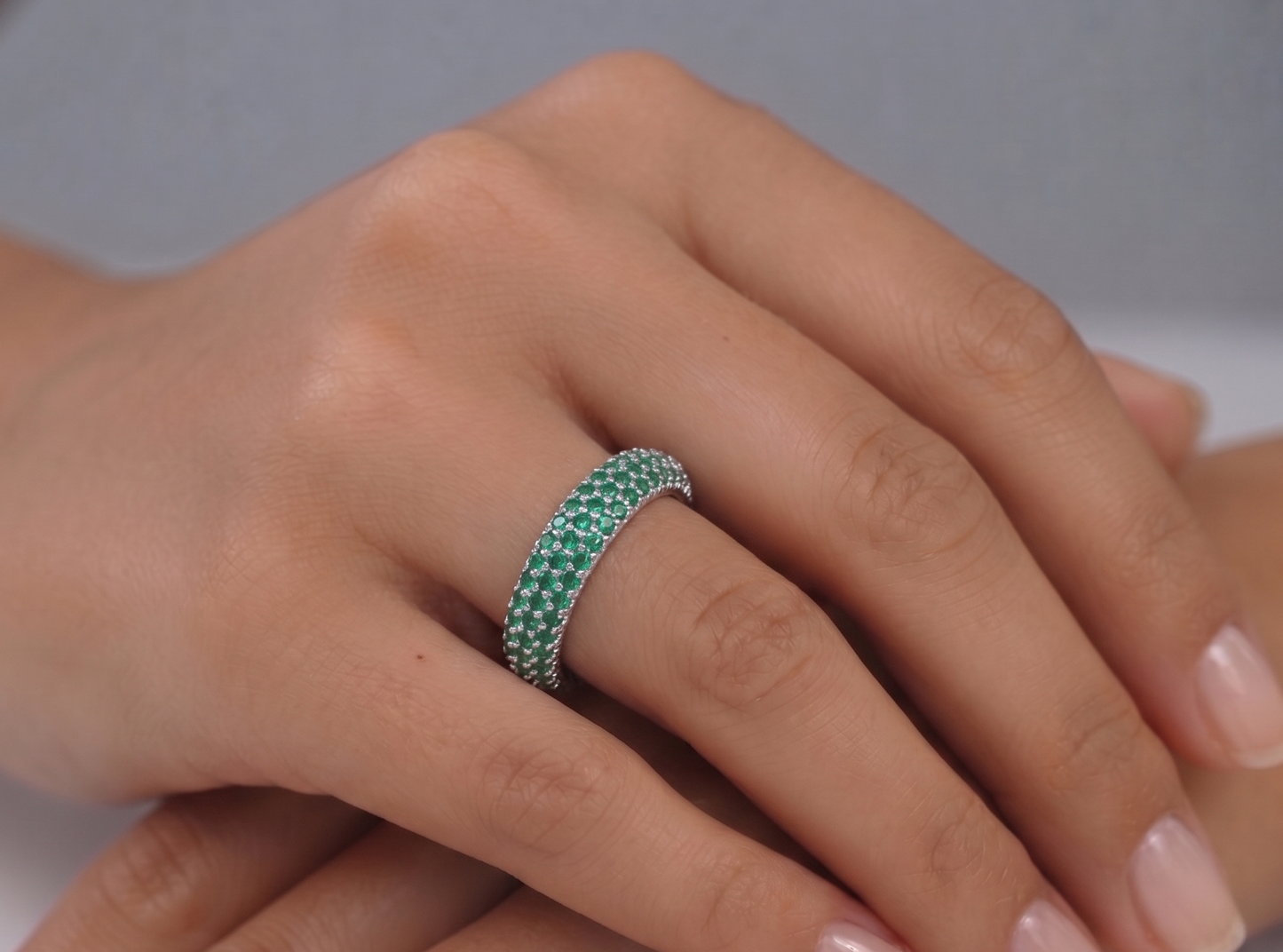 Green Gemstone Eternity Band Sterling Silver Ring #661