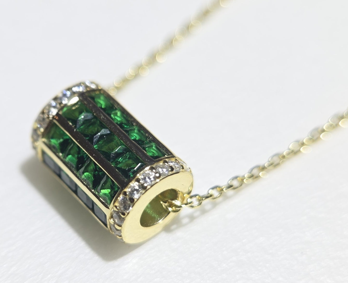 Green Gemstone Barrel Bead Pendant Gold Plated #662