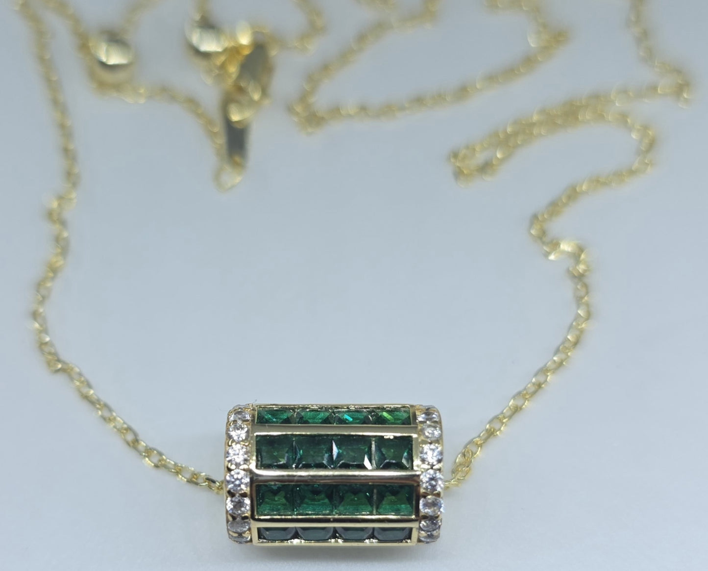 Green Gemstone Barrel Bead Pendant Gold Plated #662