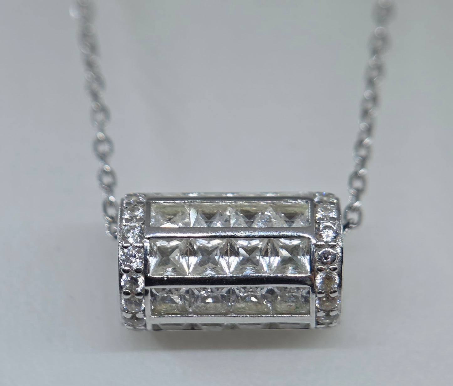 White Gemstone Barrel Bead Pendant Sterling Silver #664