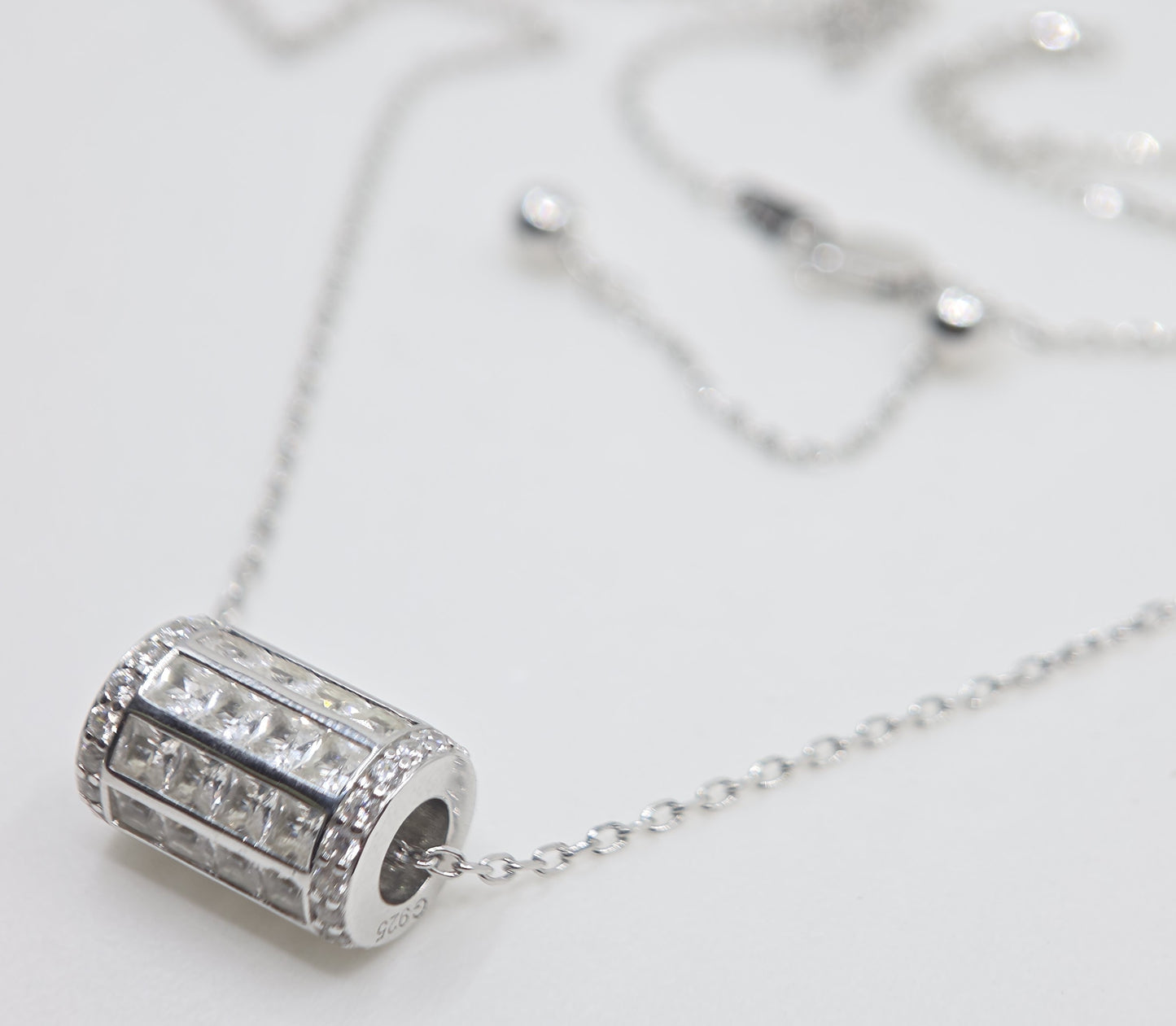 White Gemstone Barrel Bead Pendant Sterling Silver #664