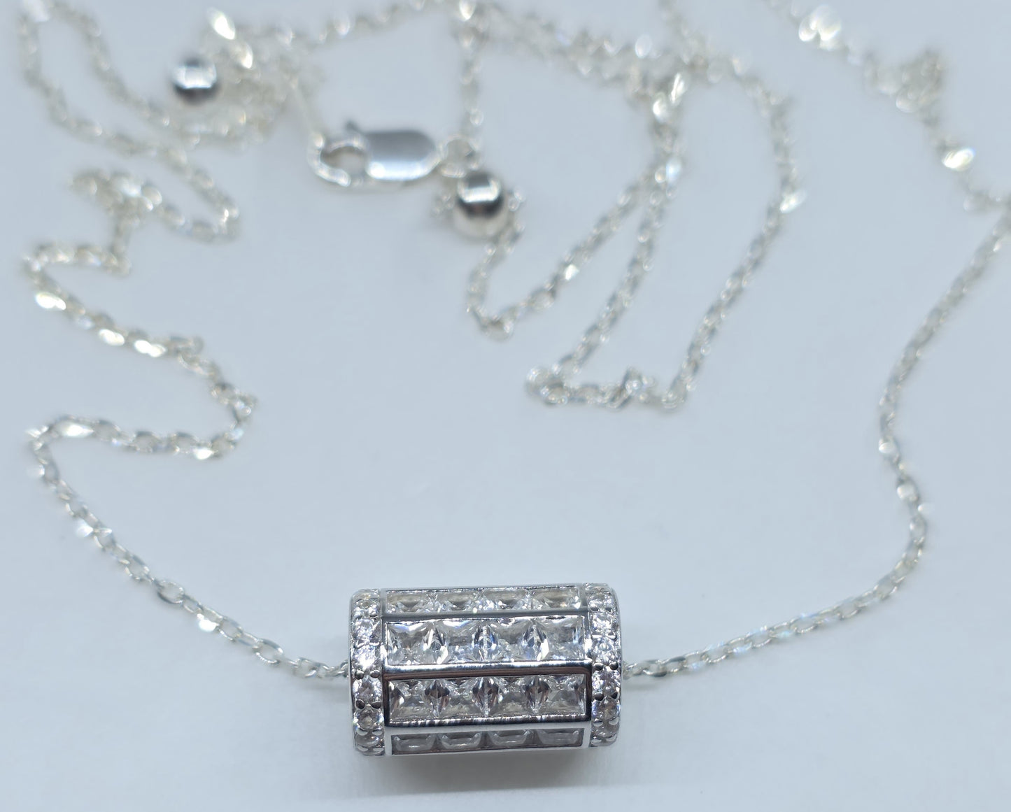 White Gemstone Barrel Bead Pendant Sterling Silver #664