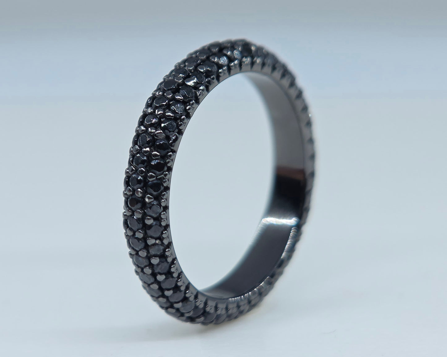 Black Gemstone Eternity Band Sterling Silver Ring #665
