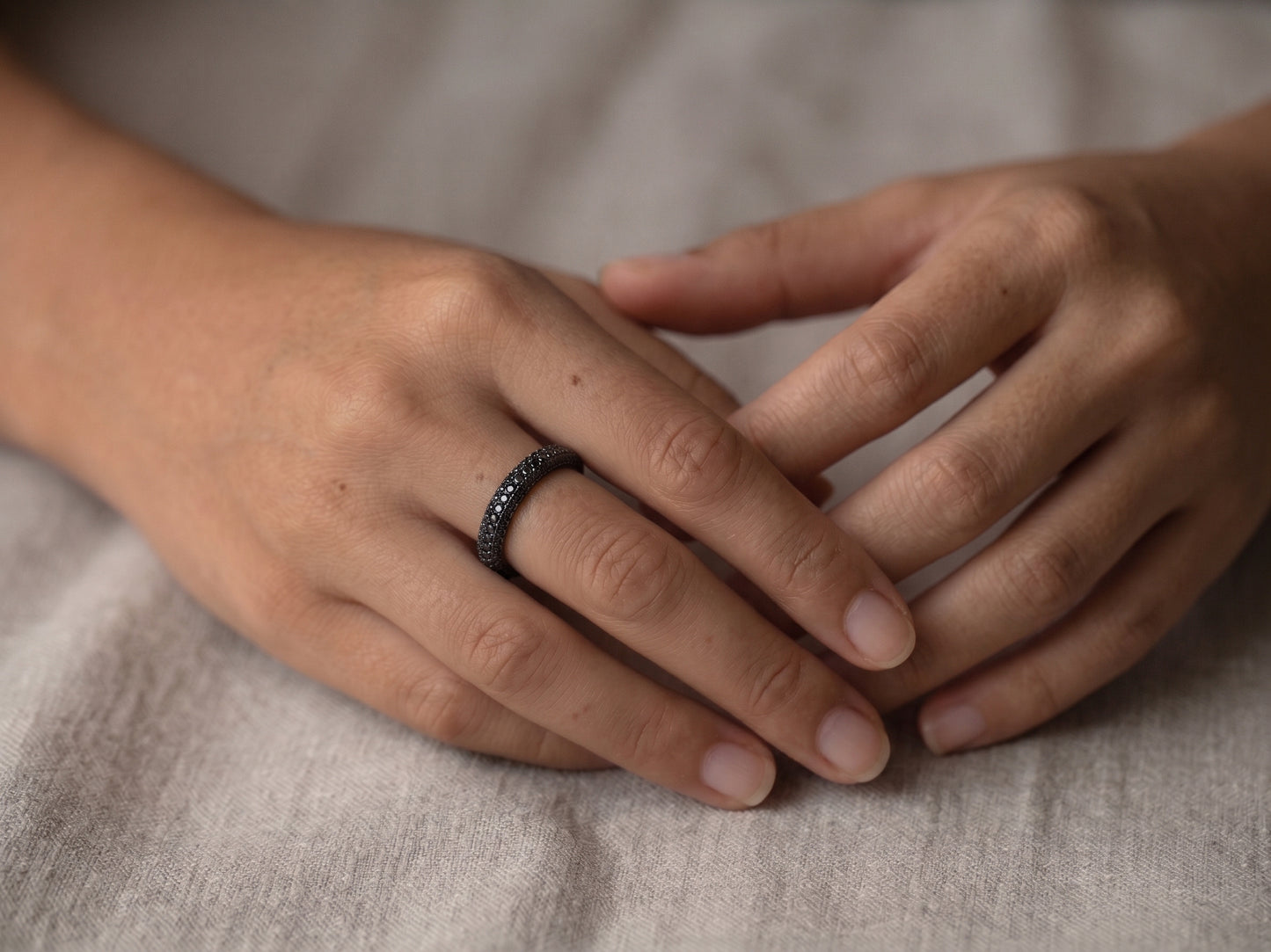 Black Gemstone Eternity Band Sterling Silver Ring #665
