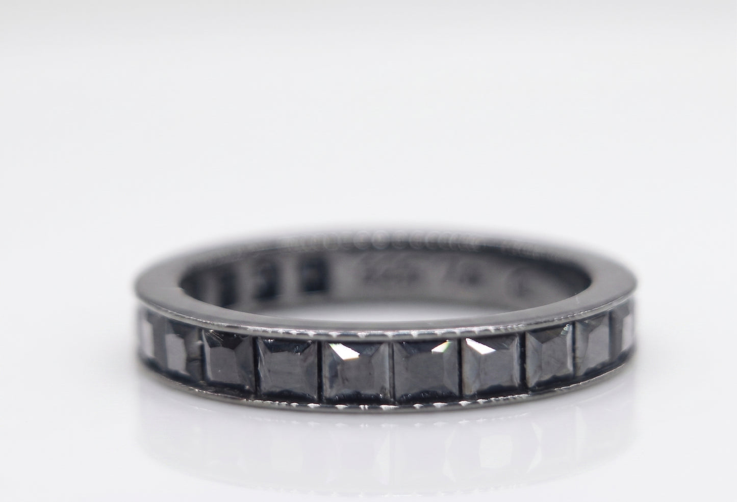 Black Gemstone Channel Set Band Sterling Silver Ring #667