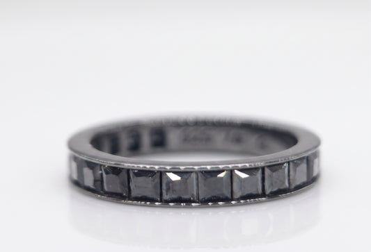 Black Gemstone Channel Set Band Sterling Silver Ring #667