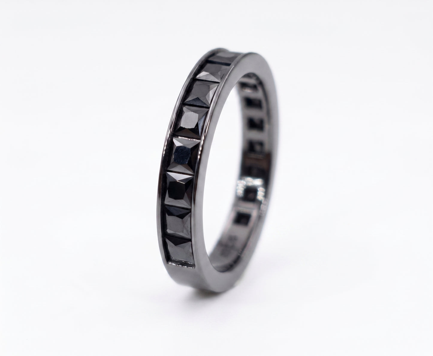 Black Gemstone Channel Set Band Sterling Silver Ring #667