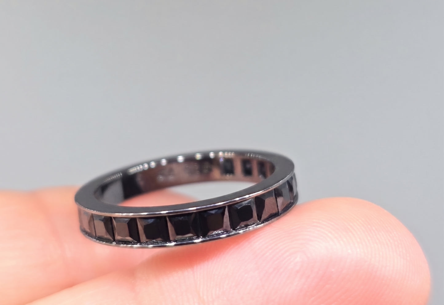 Black Gemstone Channel Set Band Sterling Silver Ring #667