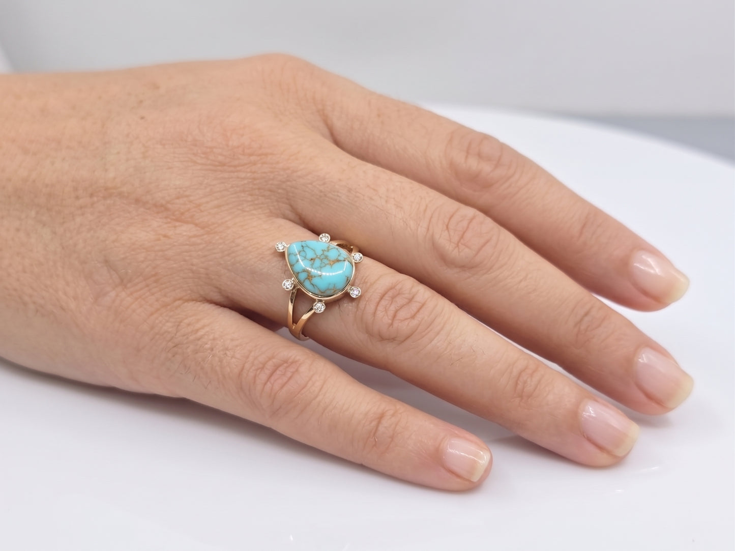 Natural Turquoise & Diamond Ring 14k Gold #674