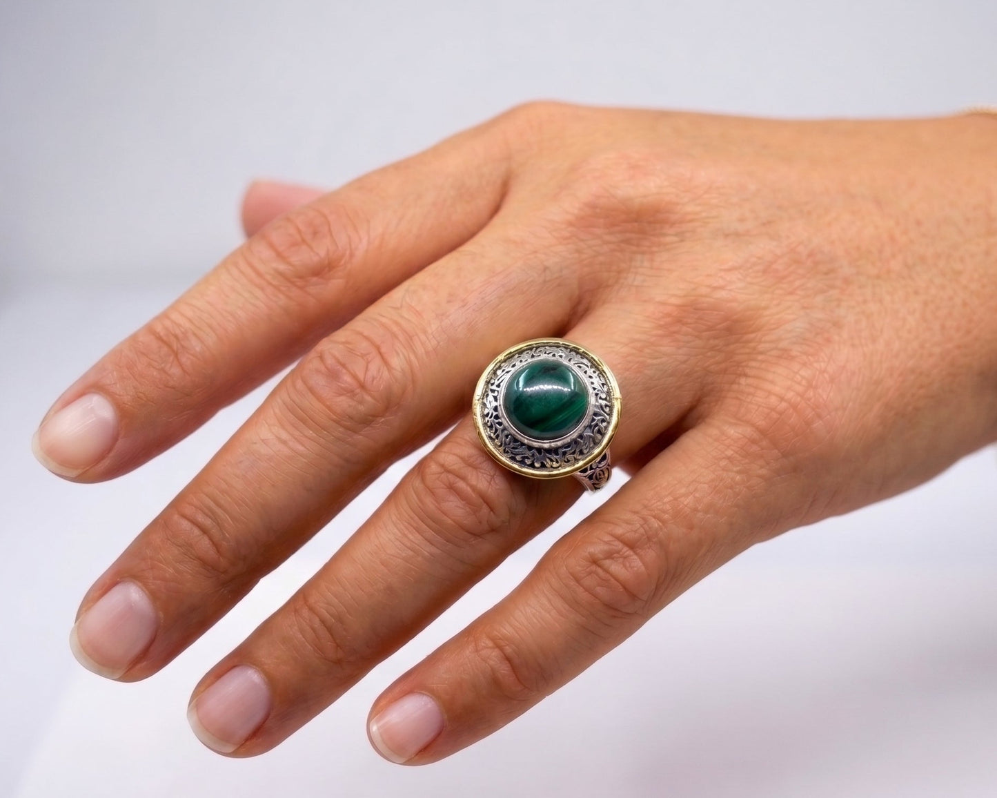 Sterling Silver & Brass Turquoise Gemstone Ring #675