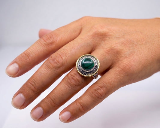 Sterling Silver & Brass Turquoise Gemstone Ring #675