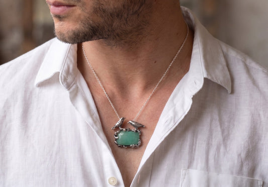Natural Emerald Pendant Sterling Silver Crow Bird Jewelry #683
